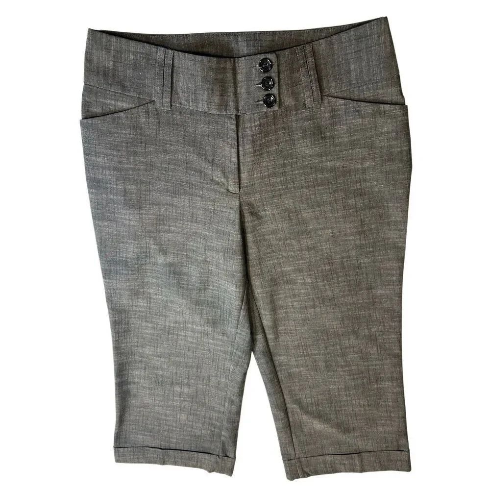 Courtenay Women's Size 8 Grey Marl Cuffed Capri Pants Career Crop Trousers